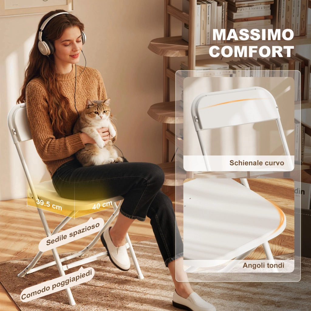 Set 6 Sedie Pieghevoli ¨C zephmum ¨C Plastica e Metallo Bianco 45x49x79.5 cm