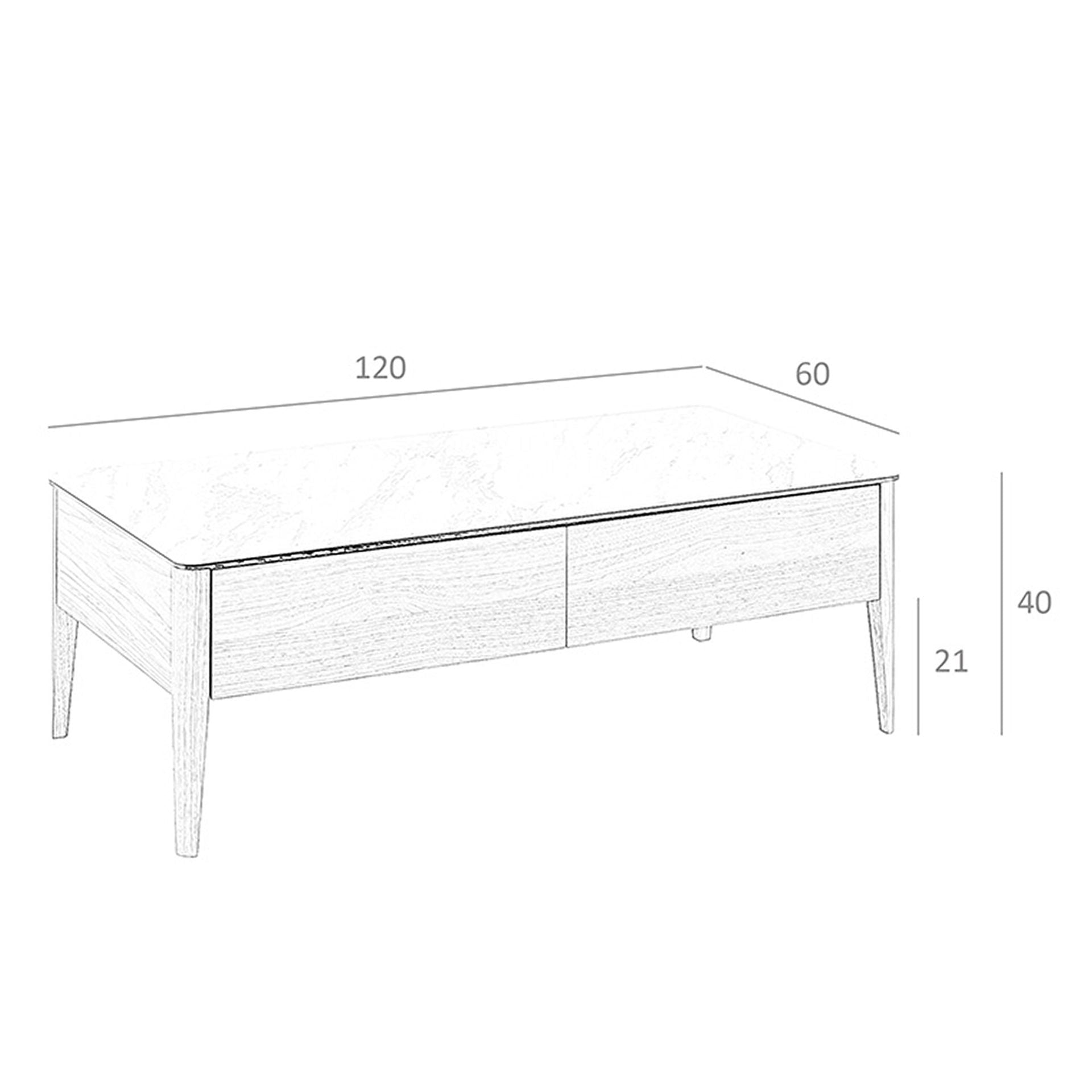 Tavolino rettangolare in marmo porcellanato e noce