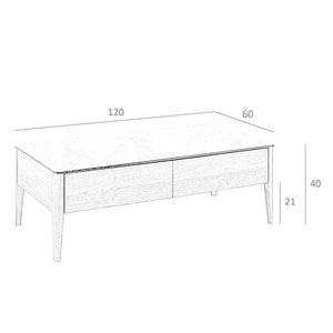 Tavolino rettangolare in marmo porcellanato e noce