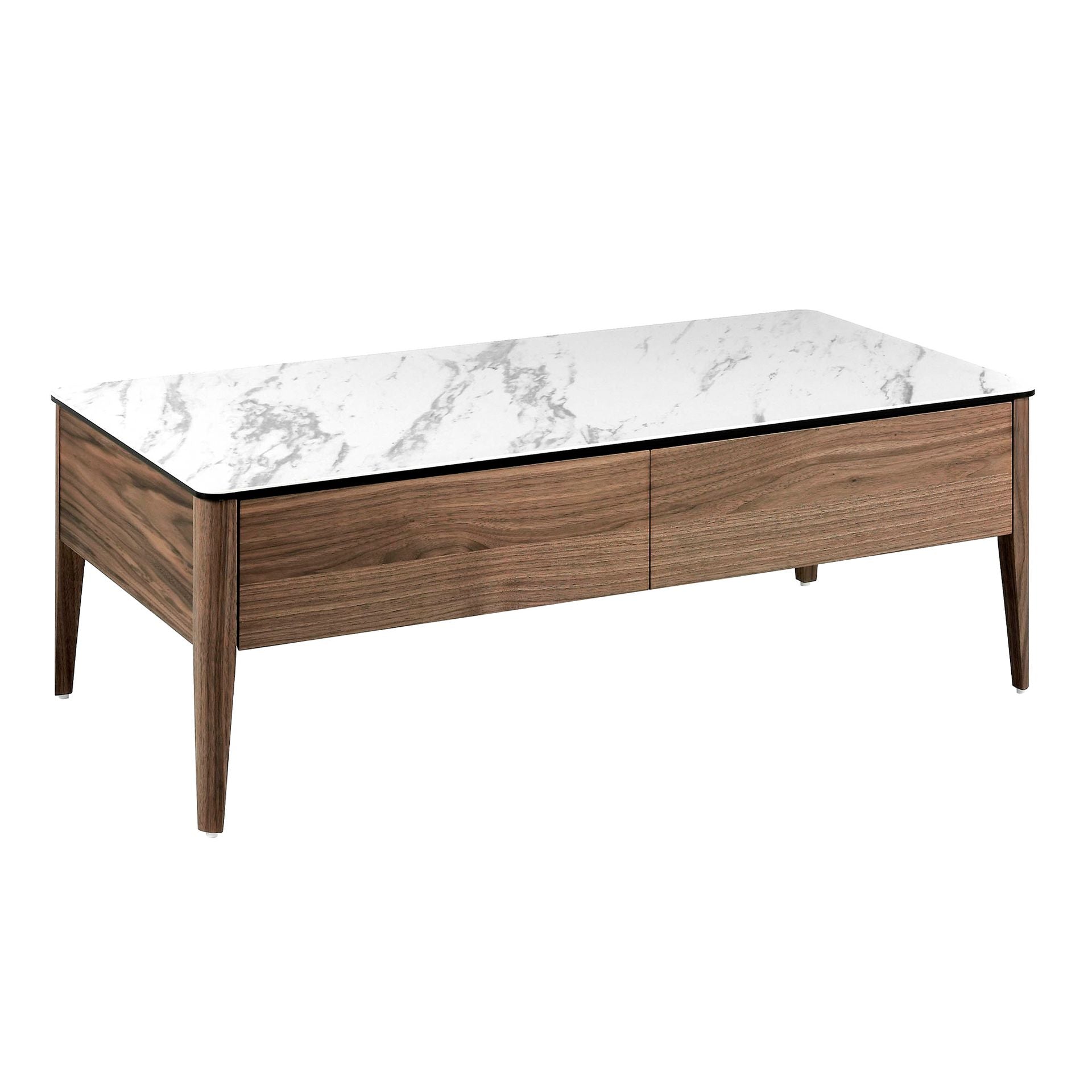 Tavolino rettangolare in marmo porcellanato e noce