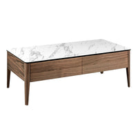 Tavolino rettangolare in marmo porcellanato e noce