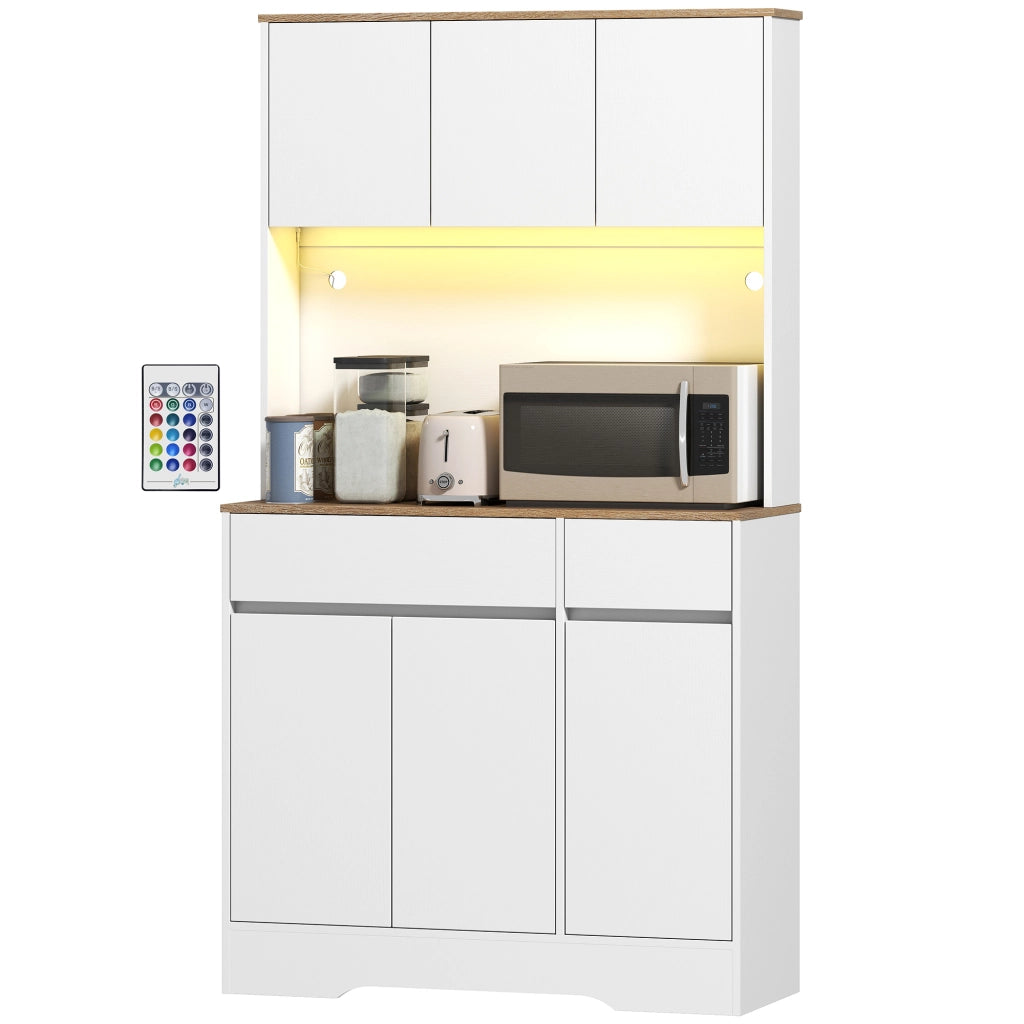Buffet da cucina ¨C zephmum ¨C 6 ante, 2 cassetti, bianco, con luce LED