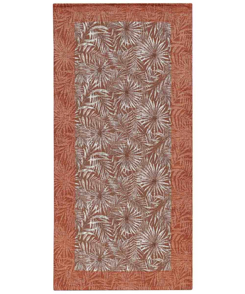 Tappeto passatoia moderno MALESIA TERRACOTTA disegno giungla tropicale natura foglie felci, tappetino bagno ingresso multiuso lavabile antiscivolo cm.55x80