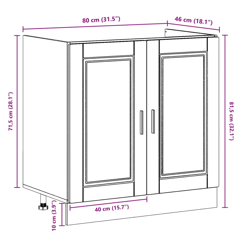 Mobiletto per lavabo Porto 2 pz Nero 80 x 46 x 81,5 cm 3315022