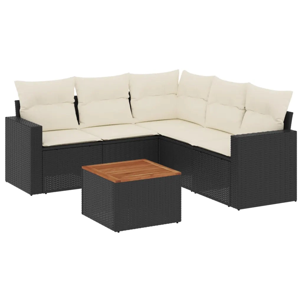 Set Divano da Giardino 6 pz con Cuscini Nero in Polyrattan 3224117