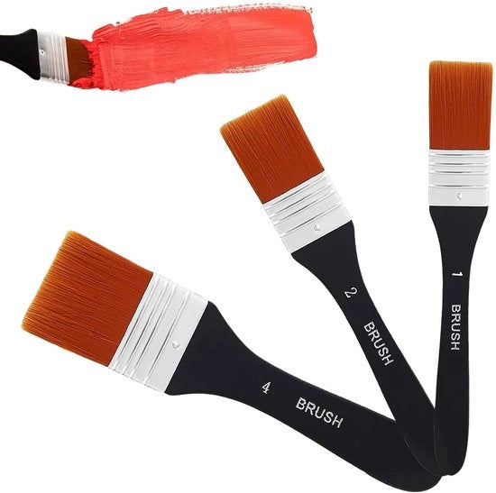 Set di pennelli 3 pezzi - Pennello piatto 10/20/40 mm - Pennello per acrilico/aquarello/verniciatura - Nylon/aluminium/legno - Pennello per pittura - Resistenza estrema - Pennelli per vernice