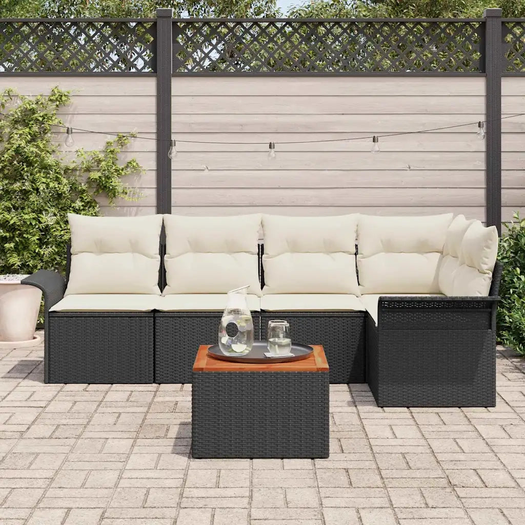 Set Divano da Giardino con cuscino 6 pcs Nero polyrattan 3347327