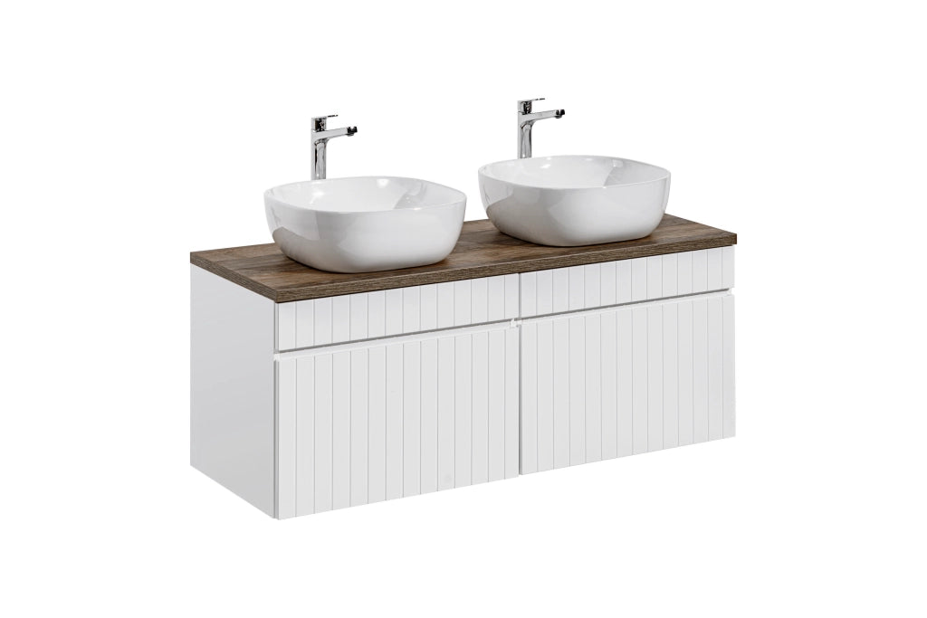 Set mobili bagno 160 cm con piano e 2 lavabi da appoggio Smile Iconic White 160 cm