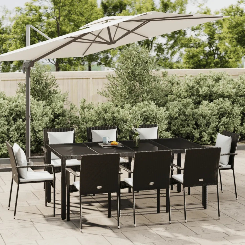 Set da Pranzo da Giardino 9 pz con Cuscini Nero in Polyrattancod mxl 76440