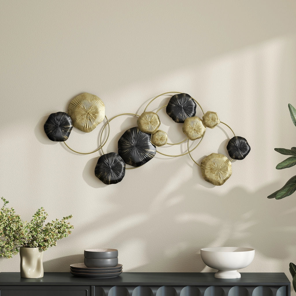 Decorazione Parete Metallo Foglia Loto ¨C Xylo ¨C Scultura Murale Oro Nero 84x35 cm