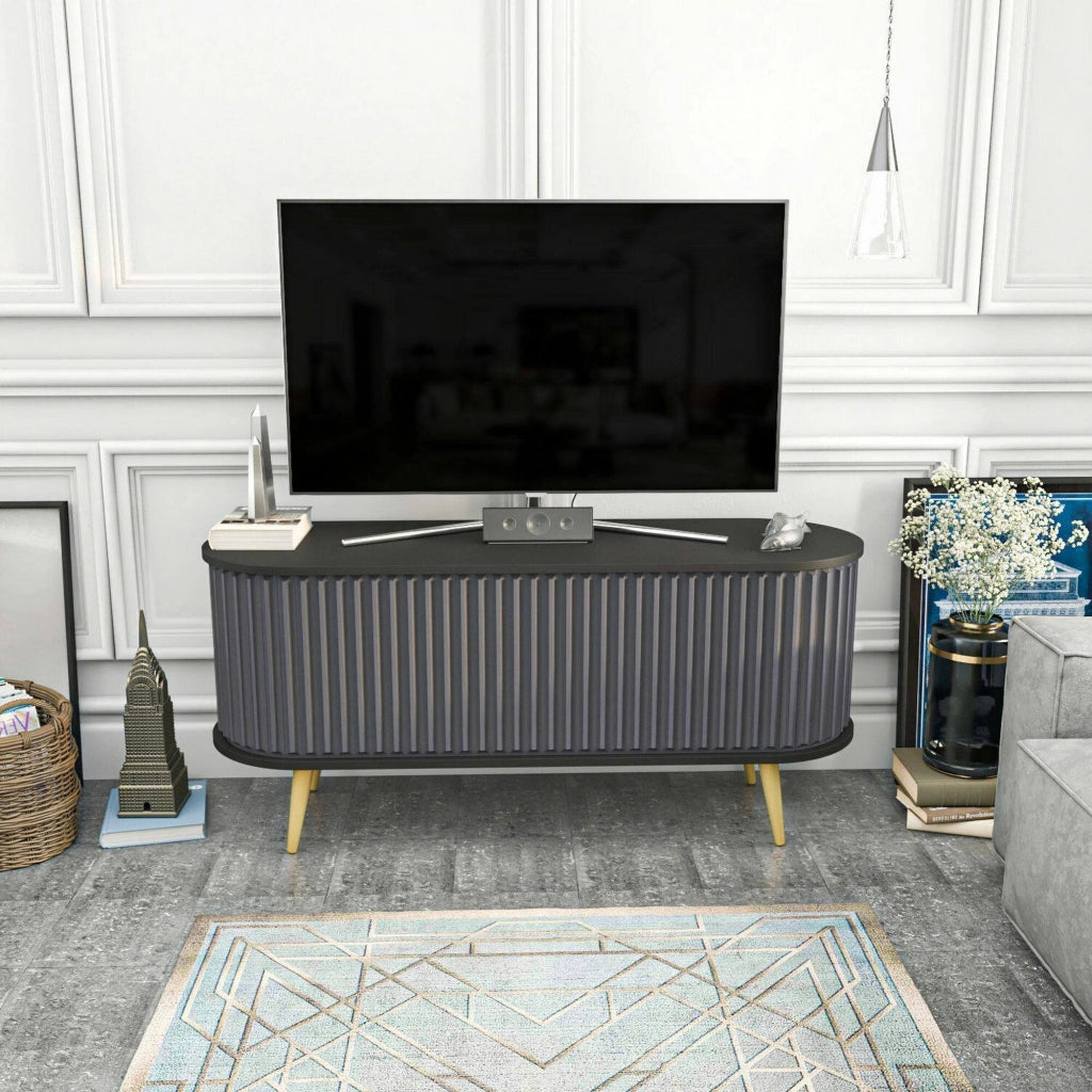 Mobile porta TV Bailu, Credenza da soggiorno, Armadio basso per TV, Base parete attrezzata, 140x43h64 cm, Nero e Antracite