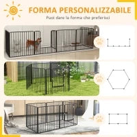 Recinto per Cani a 6 Pannelli Modulabili da Interno ed Esterno, in Acciaio, 164x83x80 cm, Nero