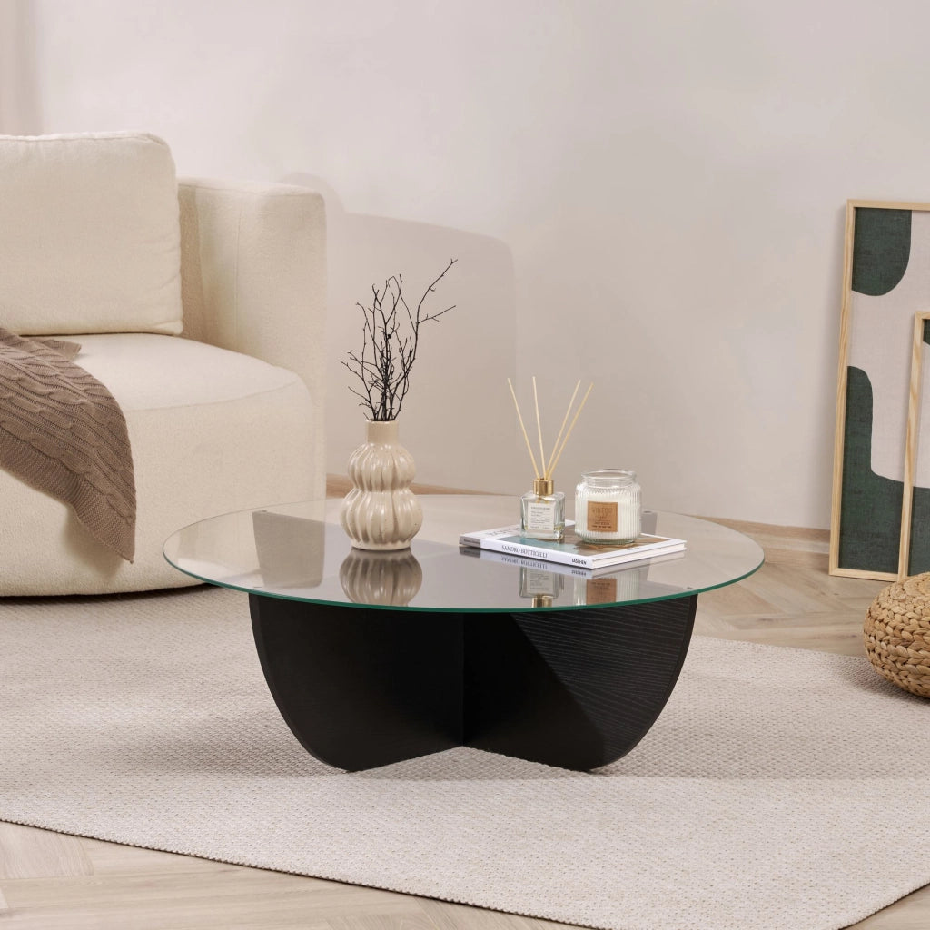 Tavolino in vetro "Liya" 90 x 90 x 30 cm - Legno nero