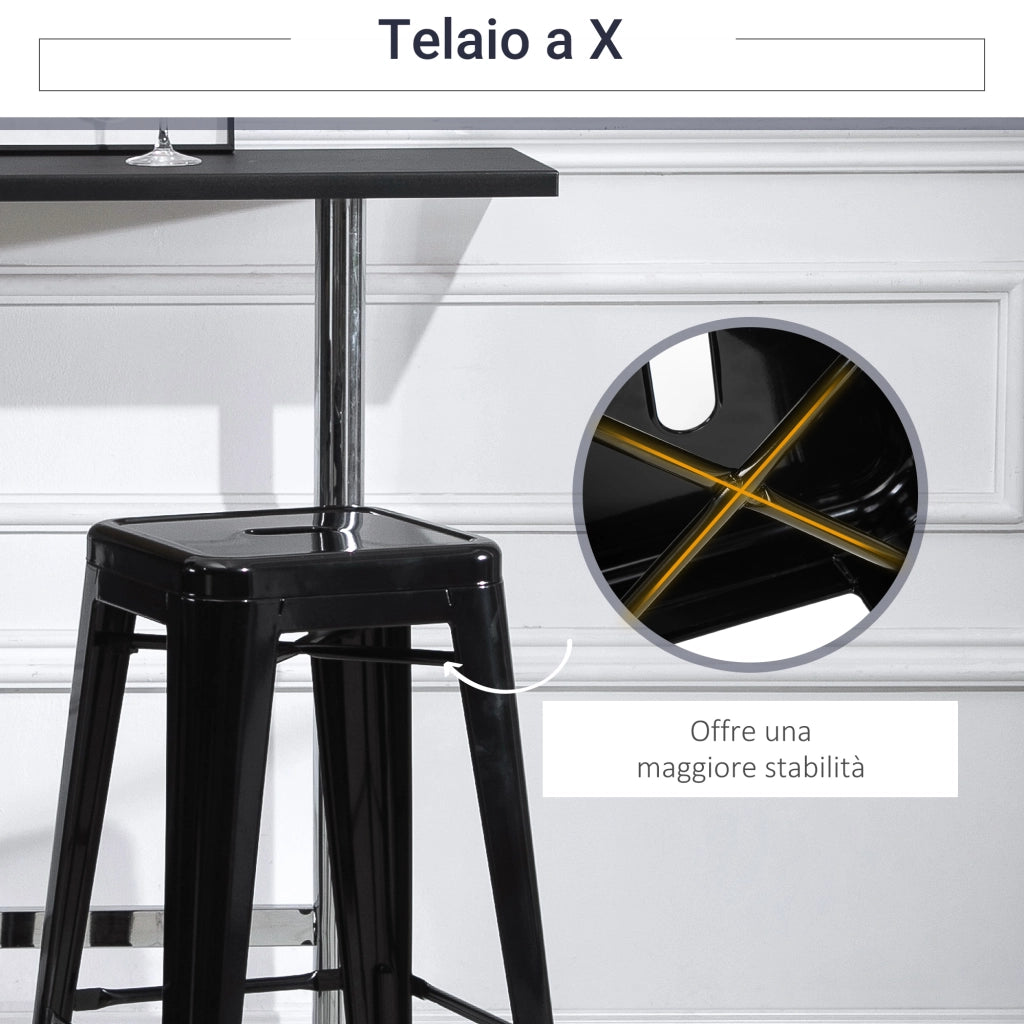 Set 4 Sgabelli da Bar ¨C zephmum ¨C Metallo, Nero, 43x43x76 cm