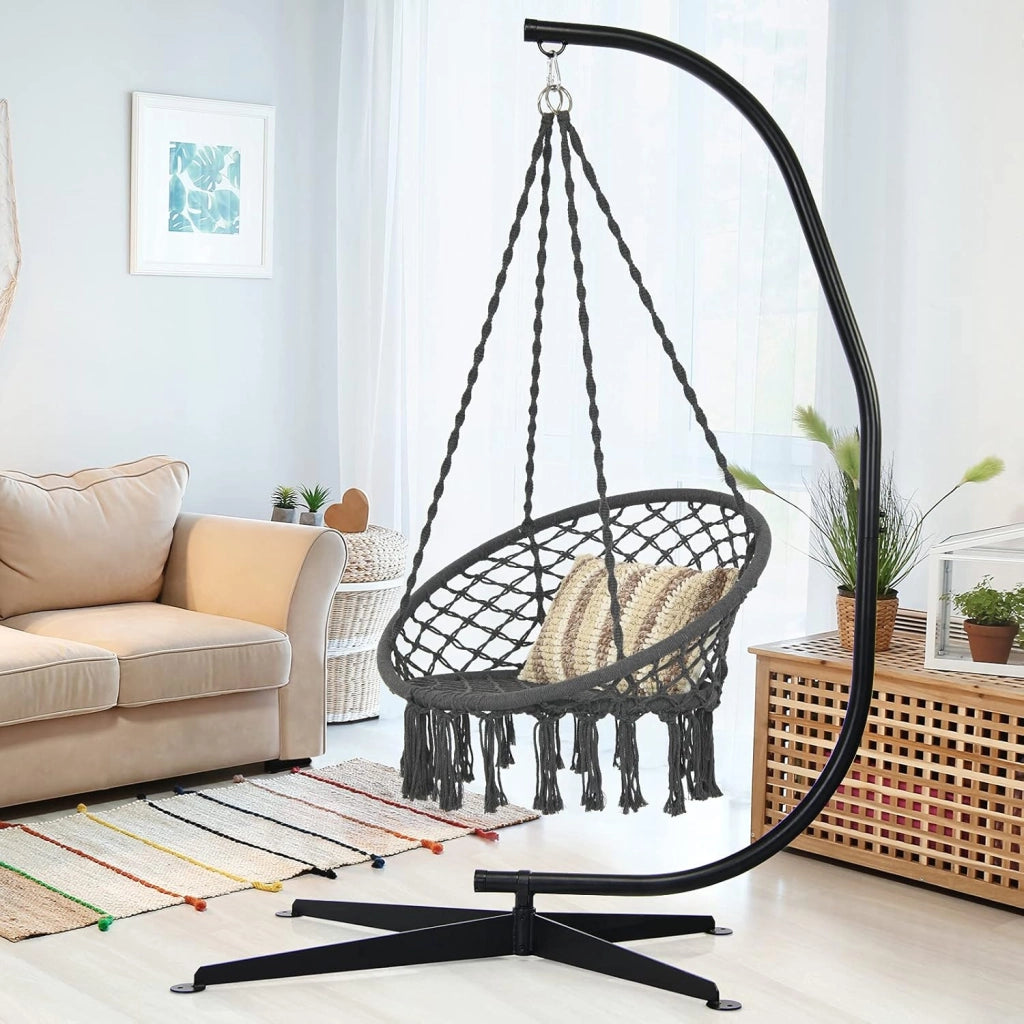 Supporto per Sedia Sospesa, Telaio Metallico Robusto per Amache/Sedia a Uovo/Sedia a Dondolo da Interno ed Esterno, con Carico di 150Kg, 111x84x207cm, Nero