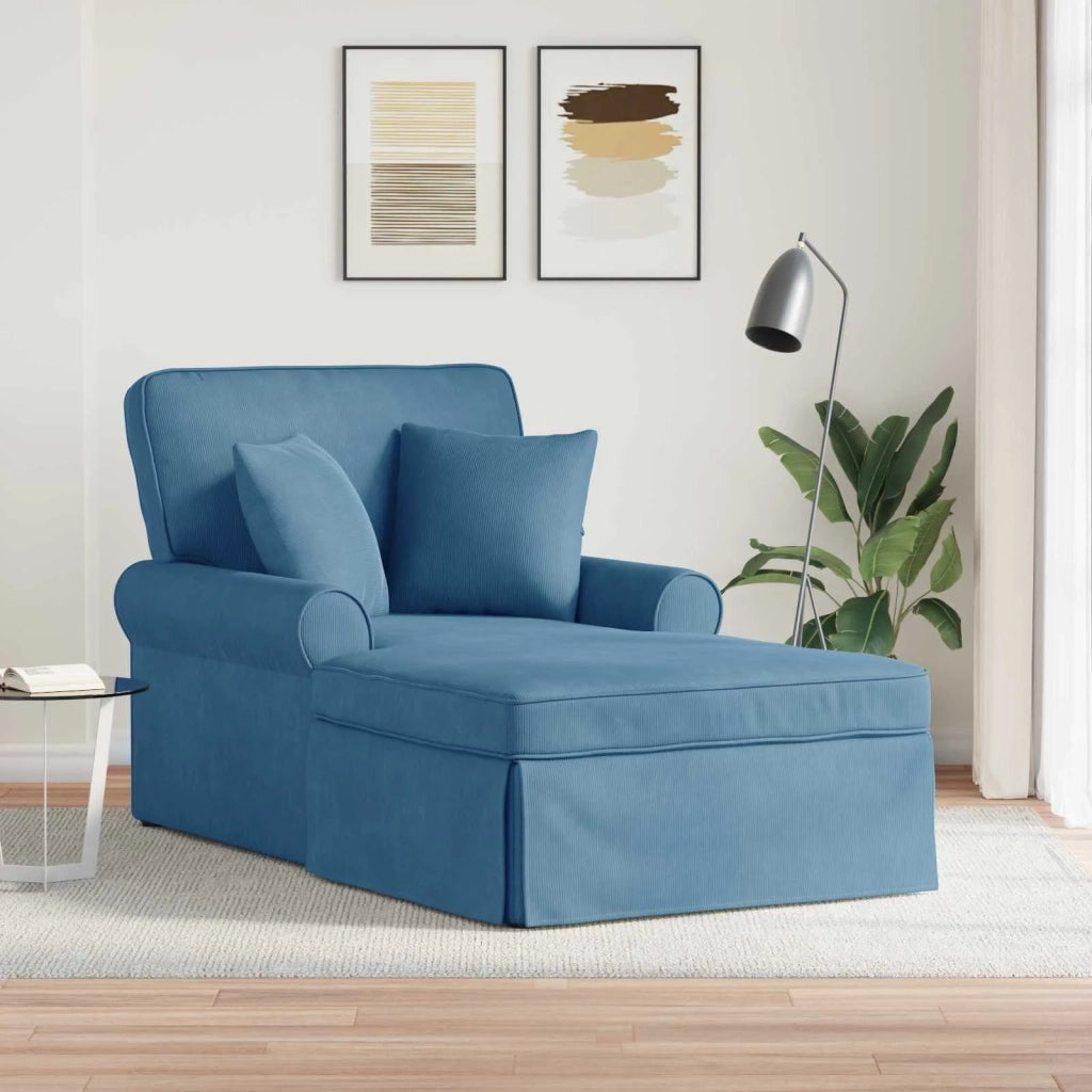 Chaise Longe con Gonna con cuscino 3 pz Blu Tessuto in Cords CFW6190751