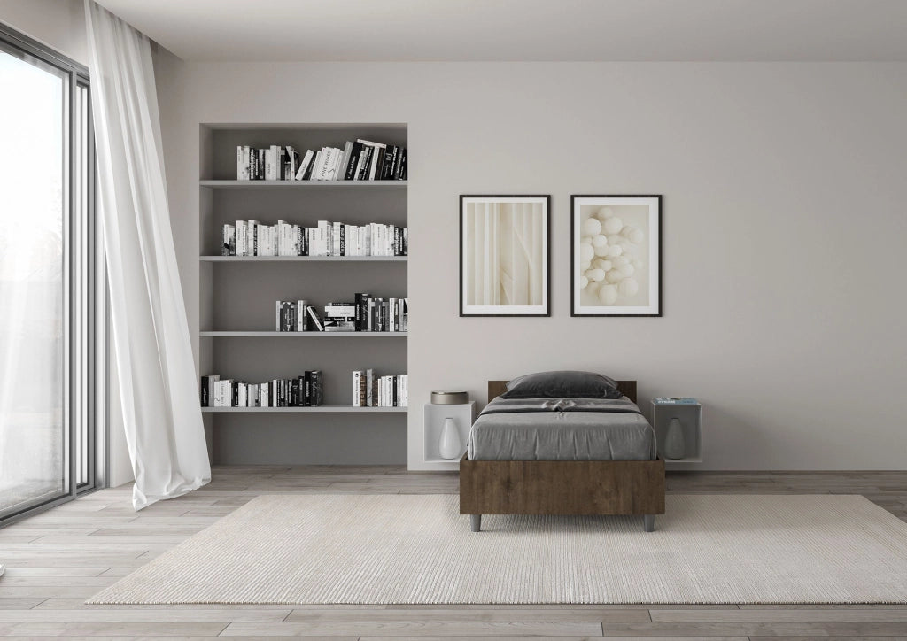Letto singolo con rete 80x200 bianco frassino Nuamo