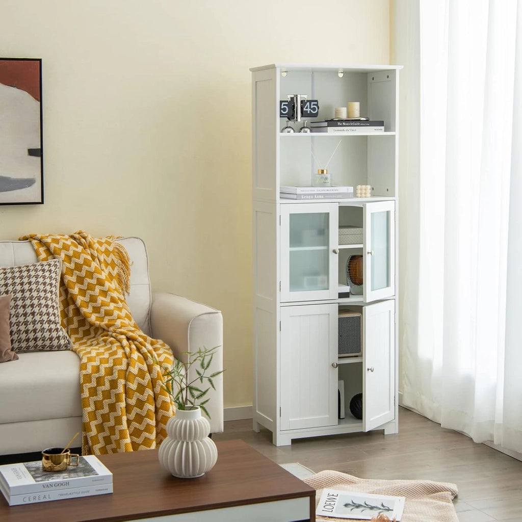 - Armadio Alto per Stoccaggio, Mobile da Bagno con Porta e Ripiano Regolabile, Organizzatore Autoportante da Terra per Camera da Letto, Cucina, Soggiorno, Bianco, 60 x 30 x 163 cm