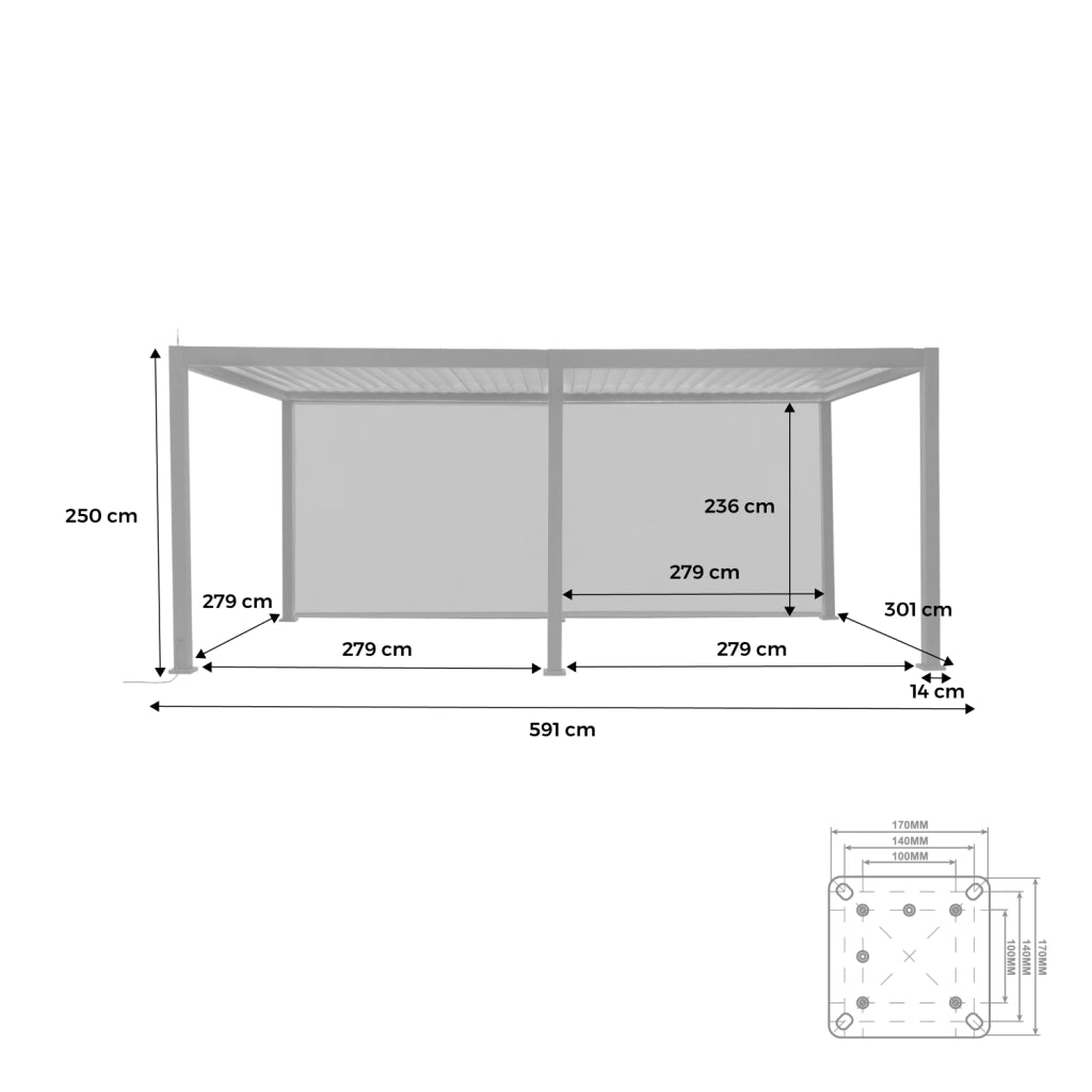 Pergola bioclimatica 3x6m elettrica in alluminio con led + 2 tende 3m,