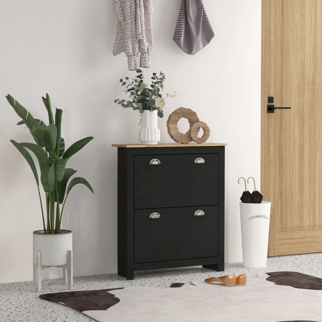 Armadio per Scarpe 2 Ante ¨C zephmum ¨C Nero Quercia 79x23x90.5 cm