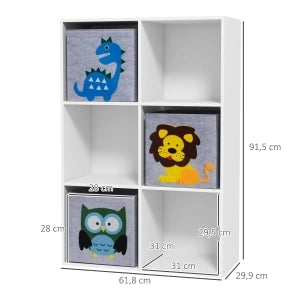 Libreria per bambini con 6 cubi contenitori e 3 cassetti, bianco/grigio, 61,8 x 29,9 x 91,5 cm