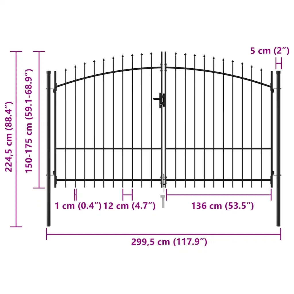 Cancello per recinzione Woerden Doppia porta con punta superiore 299,5x224,5 cm 145737