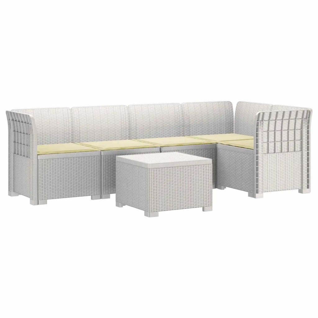 Divano da Giardino 5 Posti con Cuscini Stile Rattan PP Bianco 3444078