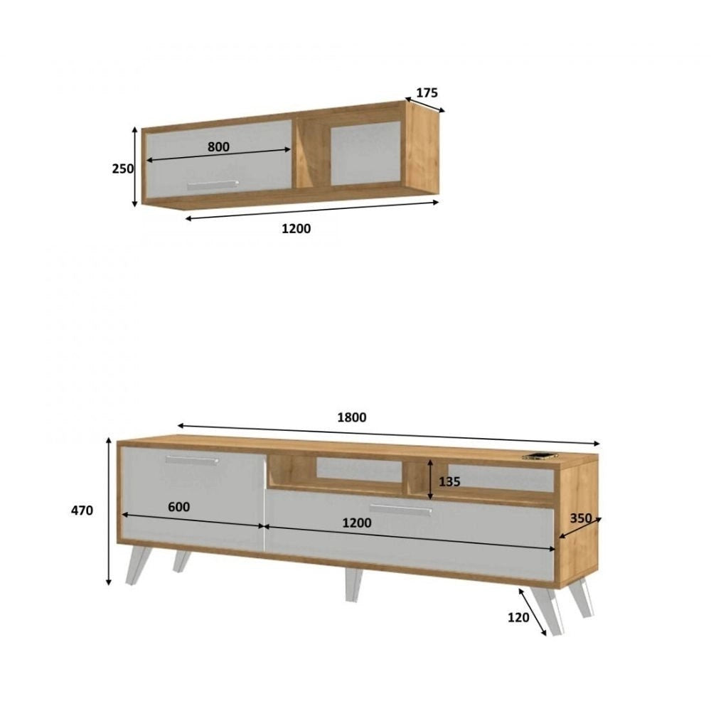 Mobile porta Tv 180x35x47h Slim D2306TV180M109 colore rovere bianco