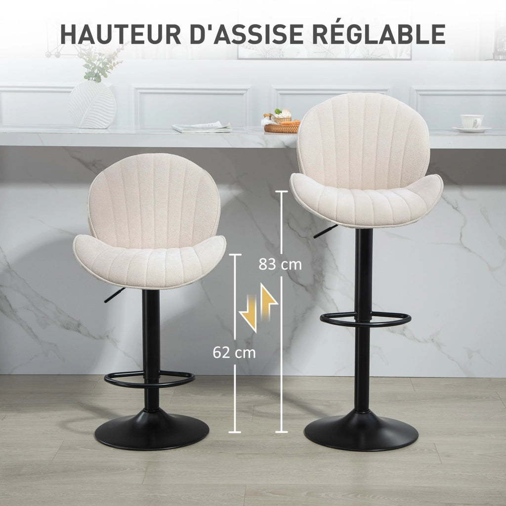 Sgabelli da bar con schienale ¨C zephmum ¨C beige, struttura in metallo, altezza regolabile