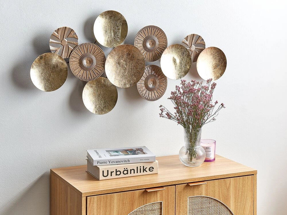 Decorazione murale moderna murale in ferro fatta a mano oro e marrone 98 x 45 cm arte moderna industriale