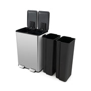 Pattumiera per Differenziata 2 Scomparti, Secchi Spazzatura Differenziata 2 x 30 L, Bidone con Coperchi a Chiusura Morbida, Acciaio Inox Anti-Impronte (Argento)