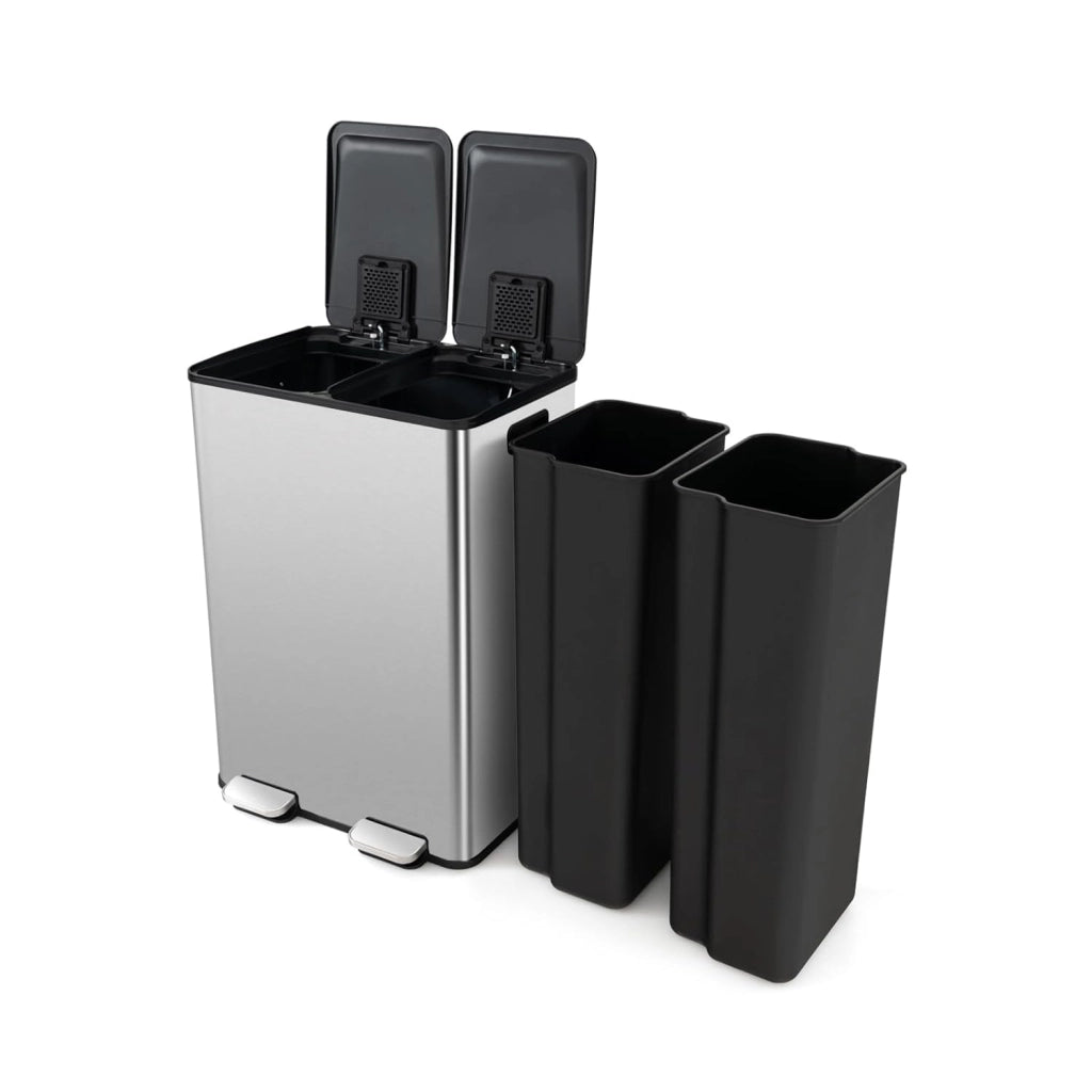 Pattumiera per Differenziata 2 Scomparti, Secchi Spazzatura Differenziata 2 x 30 L, Bidone con Coperchi a Chiusura Morbida, Acciaio Inox Anti-Impronte (Argento)