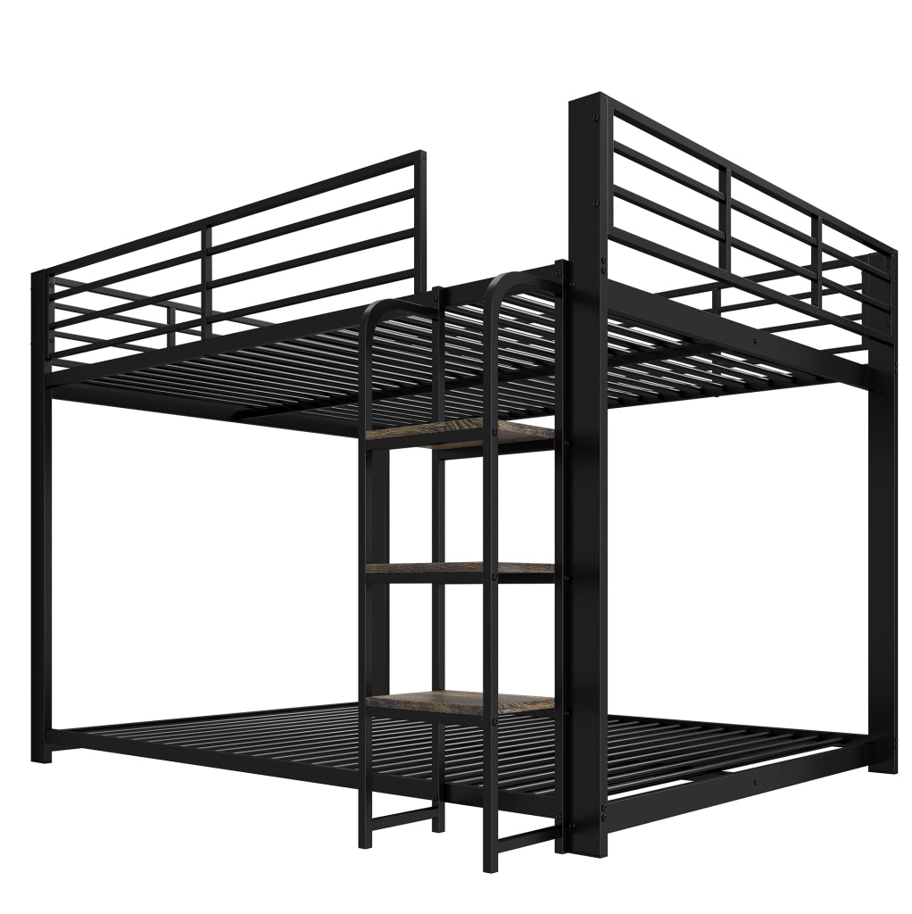 Letto a castello in metallo e MDF con scale in legno; 140x200 cm; nero