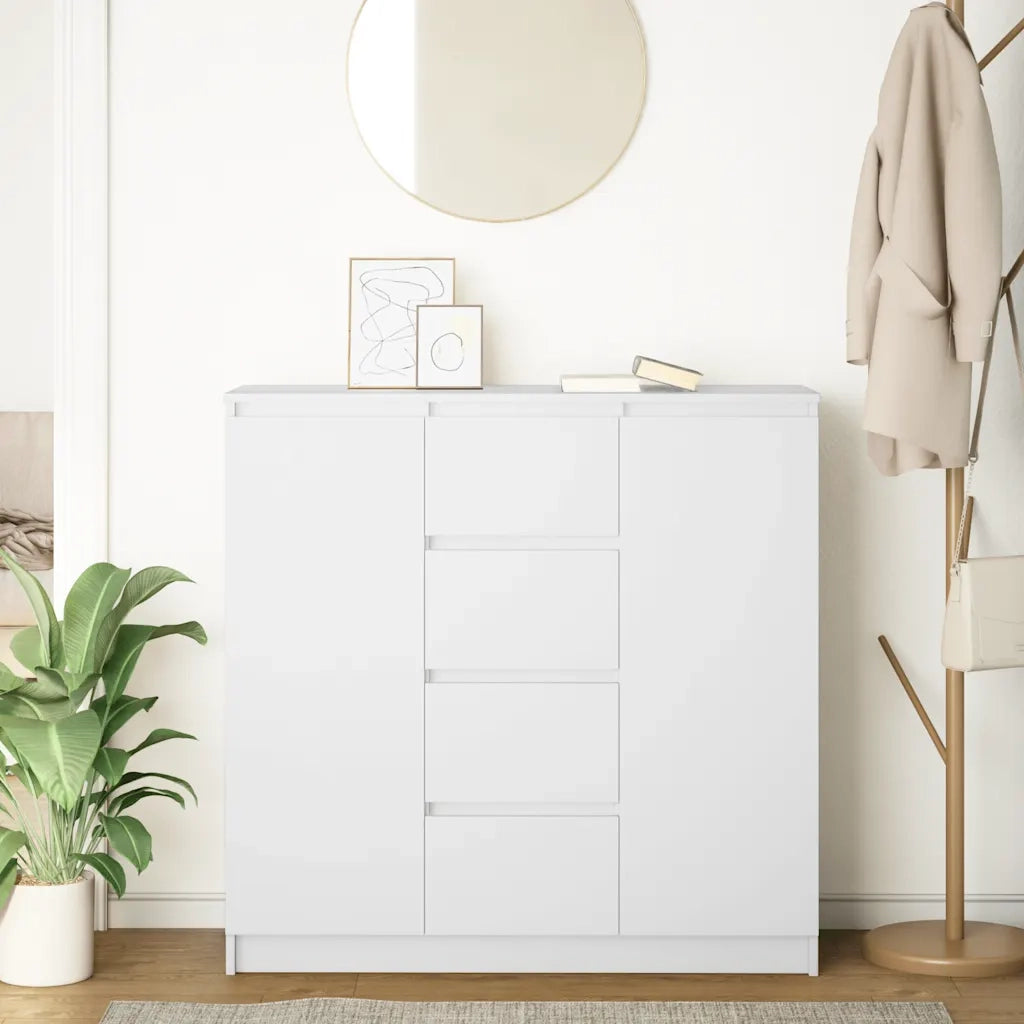 Credenza con Cassetti-Buffet-Armadio da cucina Bianco 100,5x35x98,5 cm Legno Multistrato