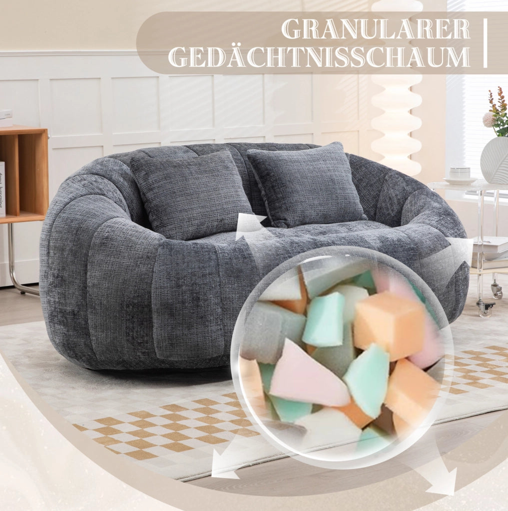 Sitzsack divano singolo in chenille grigio; con imbottitura in memory foam; 150 x 95 x 63 cm