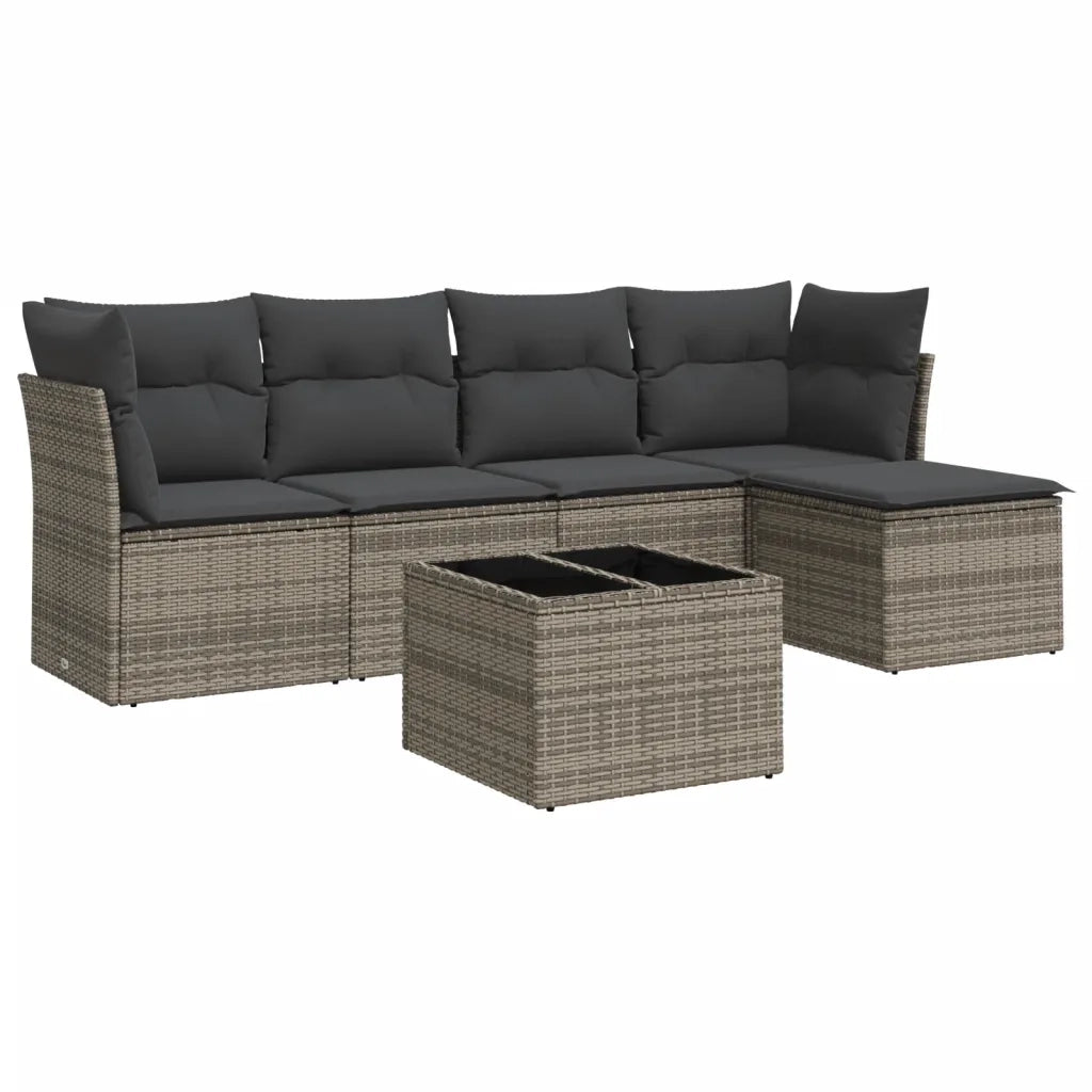 Set Divano da Giardino 6 pz | Set Salotto da Giardino con Cuscini Grigio in Polyrattan