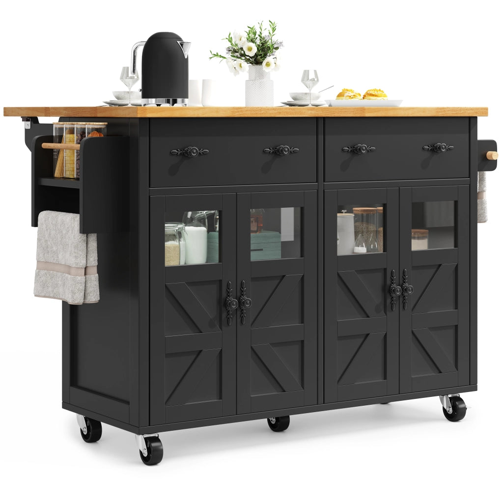 Carrello da Cucina con 1 Cassetto e Ripiani Regolabili; 5 Ruote con Freno; per Cucina e Soggiorno; Nero