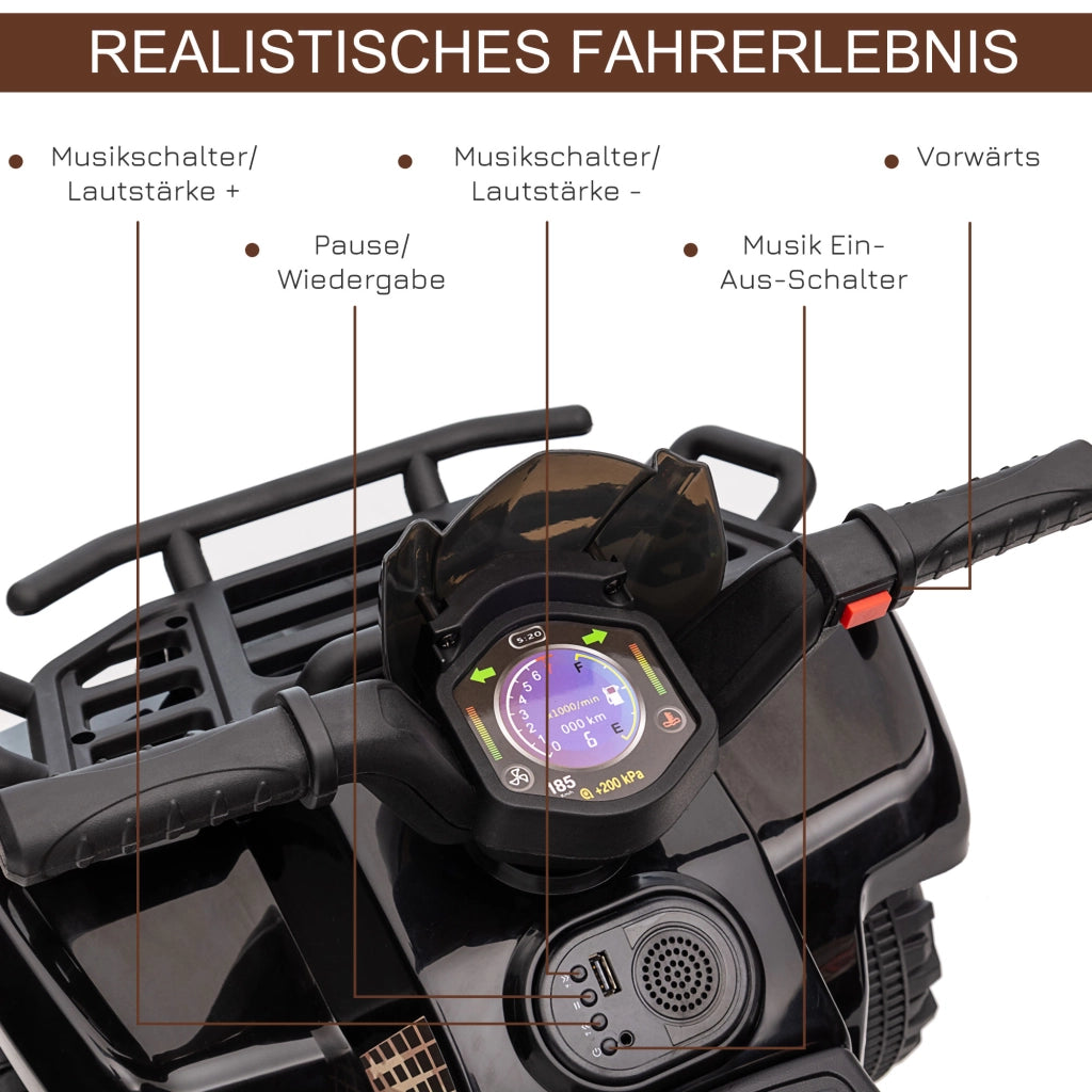 Quad Elettrico per Bambini con Musica ¨C zephmum ¨C 6V, Nero, 1.5-3 Anni