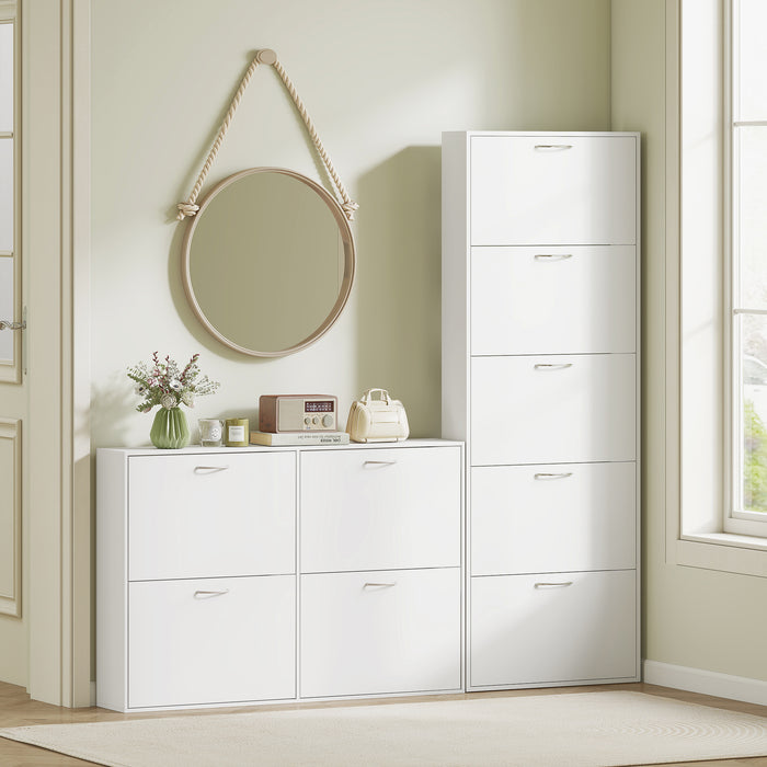 Mobile Scarpiera a 5 Ante Antiribaltamento 65x17x180.5 cm in Legno Bianco
