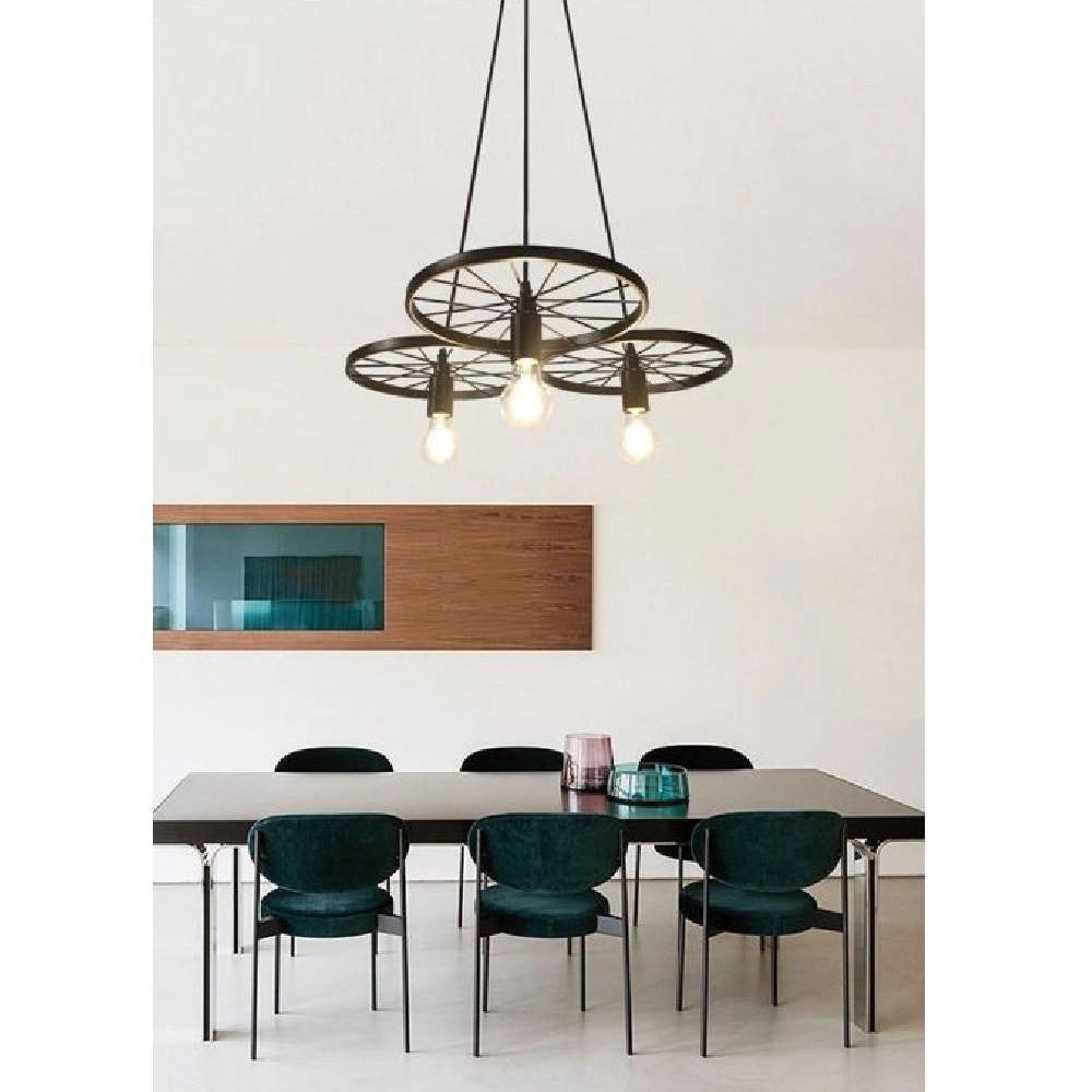 Trade Shop - Lampadario A Sospensione Vintage 3 Portalampada E27 Rustica Retrò Country Lp-86n -