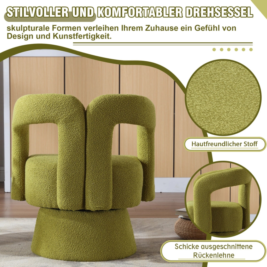 Poltrona girevole a 360° in tessuto bouclé verde oliva