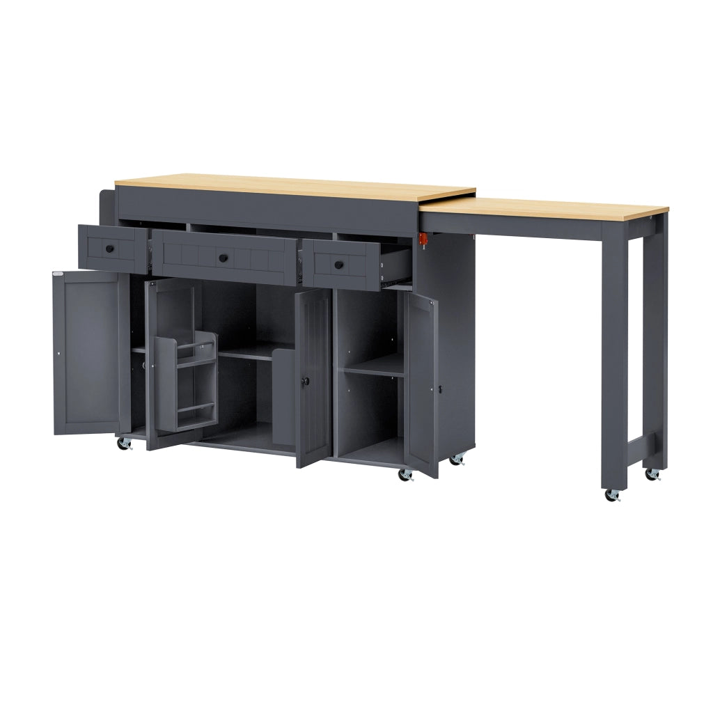 Isola cucina con 3 cassetti; ripiani regolabili e piano estraibile per cucina; in MDF; grigio