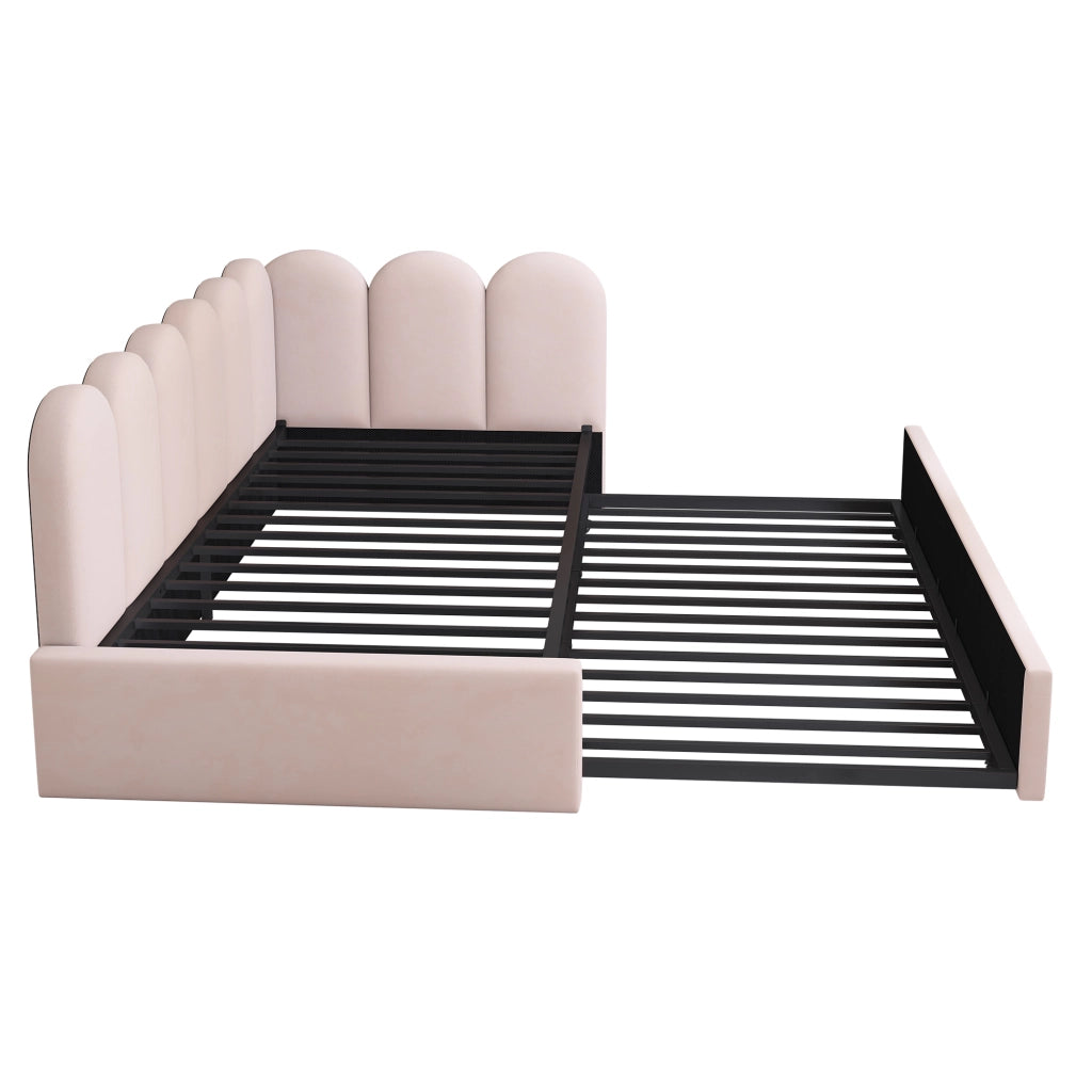 Letto a Divanetto 90x200 cm e 90x190 cm - Estraibile; Imbottito e con Rotelle - Rosa