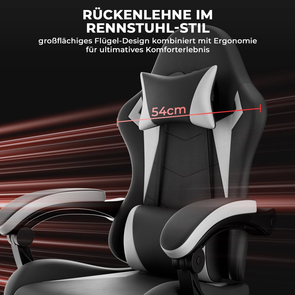 Sedia da ufficio gaming ergonomica con poggiatesta supporto lombare braccioli sincronizzati in PVC nero bianco