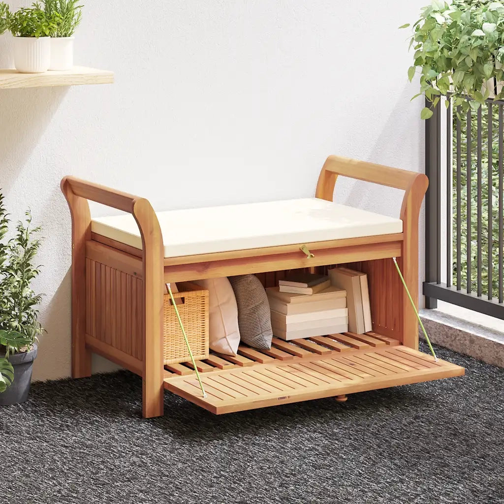 Panca Portaoggetti Giardino Cuscino 91 cm Legno Massello Acacia