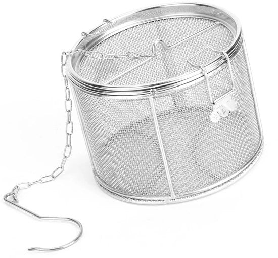Kruidenzeef per filtro per tè a forma di uovo per tè in sacchetto - accessori da cucina con catena lunga e gancio - 14 x 10 cm.