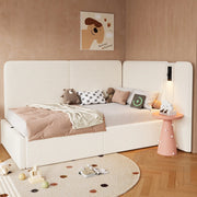 DESMIU Divano letto 90 × 200 cm 1 posto con vano contenitore idraulico, lampada da lettura e USB Type-C, senza materasso, beige