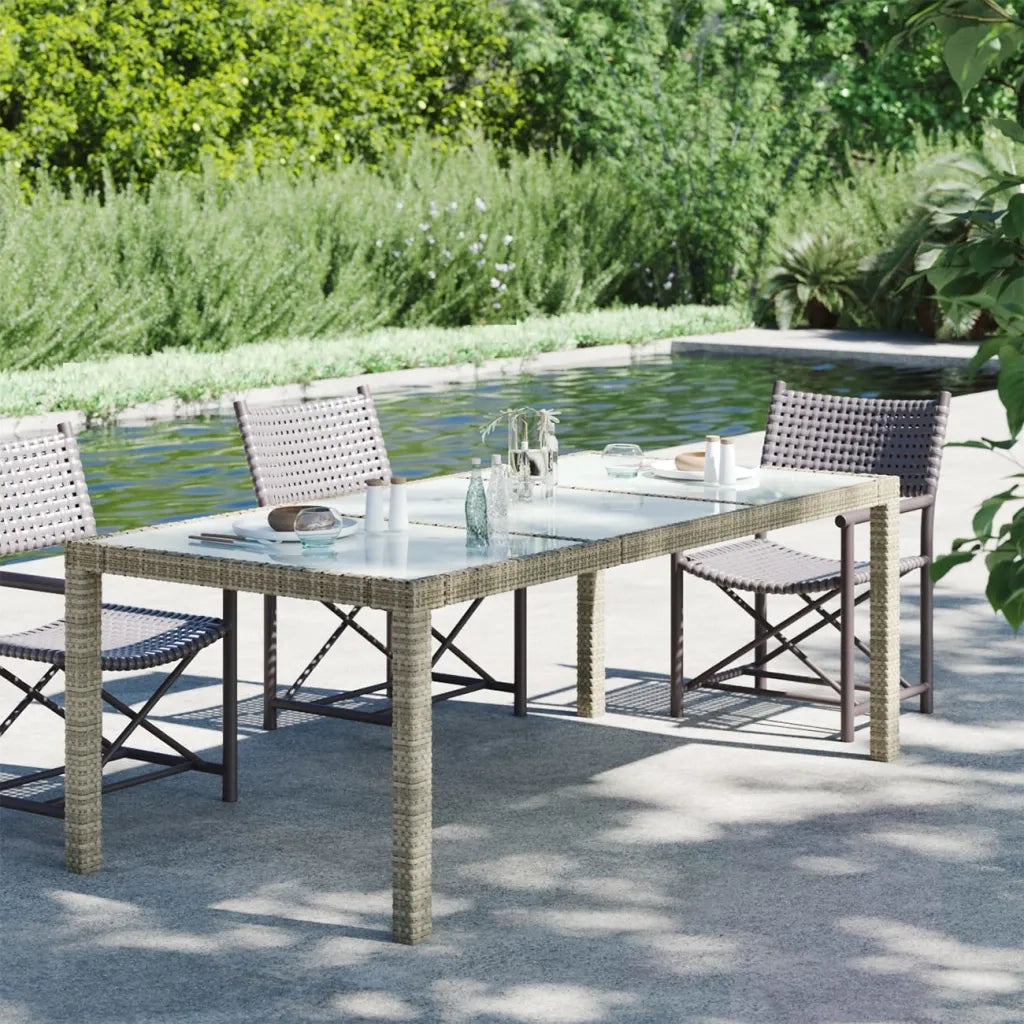 Tavolo Giardino Grigio 190x90x75 cm Vetro Temperato Polyrattan  cod mxl 34096