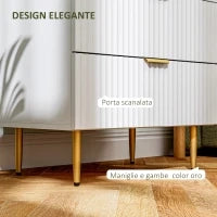 Cassettiera 4 Cassetti Moderna con Maniglie Dorate, 60x40x96 cm, Bianco