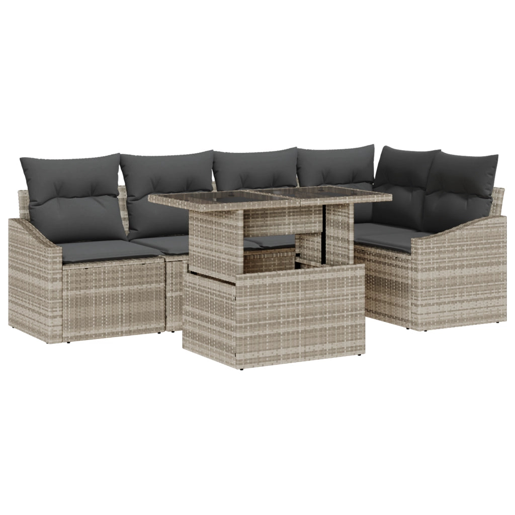 Set di divani da giardino 6 pezzi con cuscini grigio chiaro in rattan